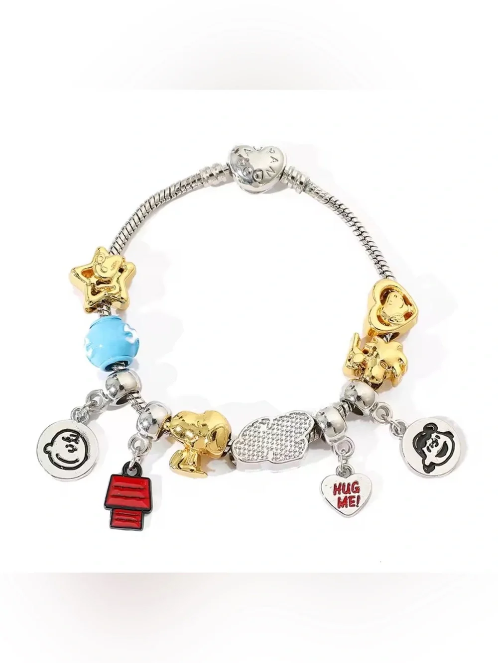 Italian Charm Bracelet Gold /Silver Tone Accents HUG ME Heart + 10 Charms NWOT